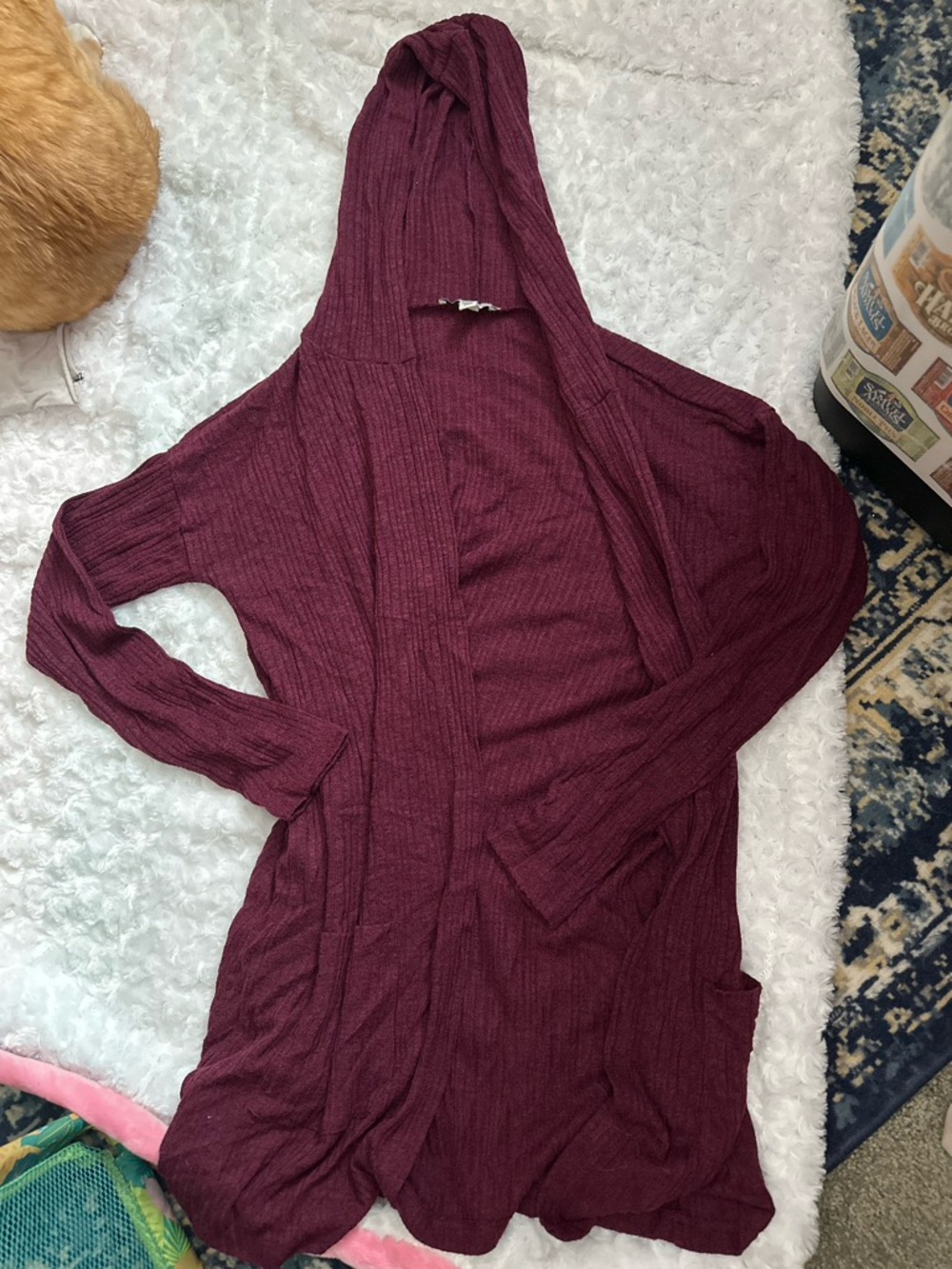 American Eagle Outfitters Ribbed Long Sleeve hooded cardigan Wine